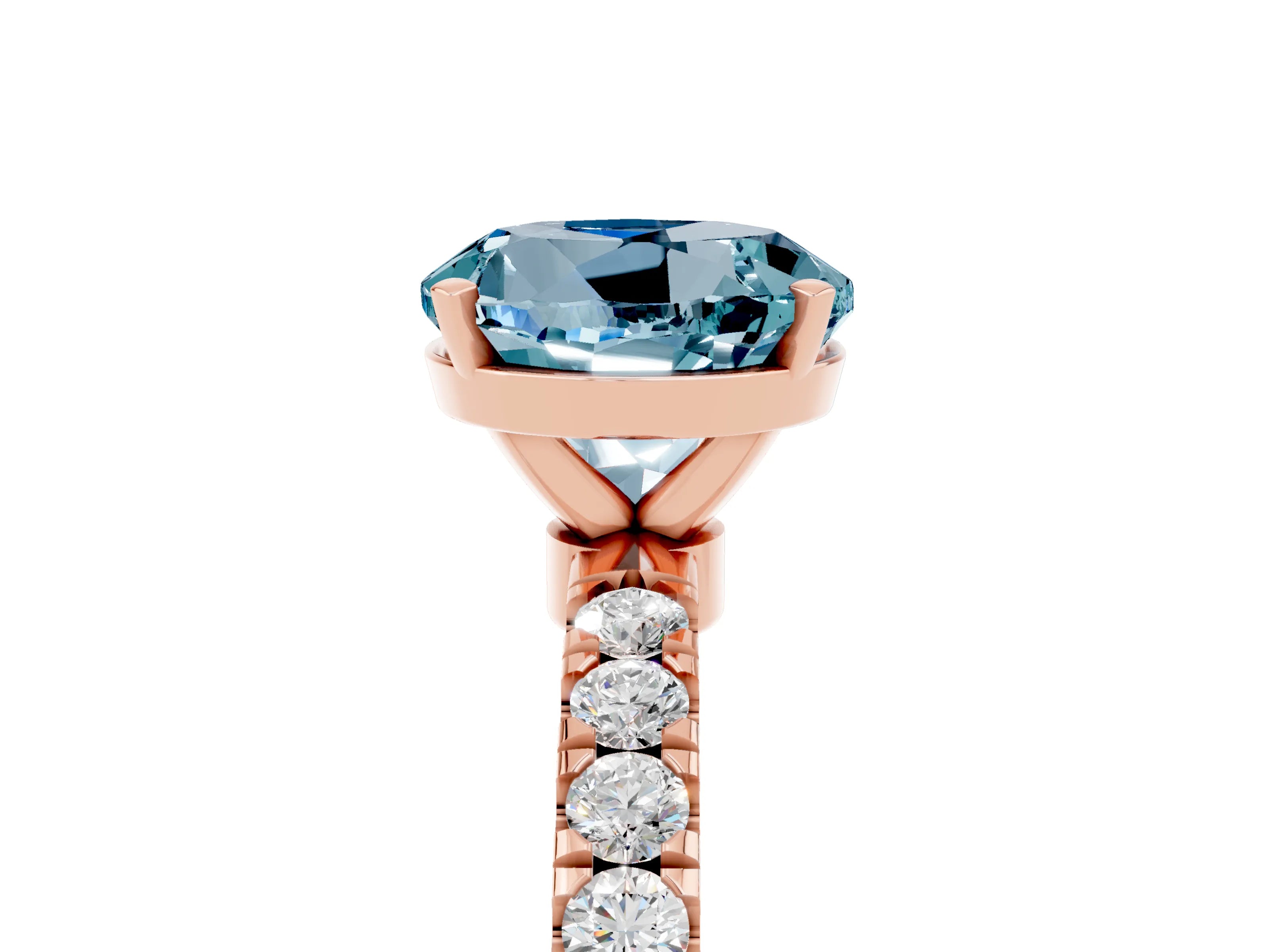 Rose gold Round Cut Aquamarine Solitaire Ring with Pavé Accents and Four-Prong Setting_5
