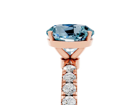 Rose gold Round Cut Aquamarine Solitaire Ring with Pavé Accents and Four-Prong Setting_5