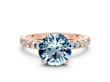 Rose gold Round Cut Aquamarine Solitaire Ring with Pavé Band and Four-Prong Setting_24