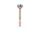 Rose gold Round Cut Aquamarine Solitaire Ring with Pavé Band and Four-Prong Setting_26
