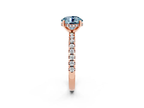 Rose gold Round Cut Aquamarine Solitaire Ring with Pavé Band and Four-Prong Setting_26