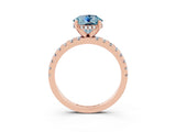 Rose gold Round Cut Aquamarine Solitaire Ring with Pavé Band and Four-Prong Setting_27