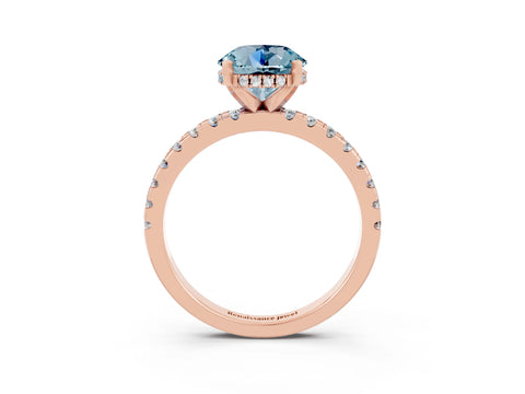 Rose gold Round Cut Aquamarine Solitaire Ring with Pavé Band and Four-Prong Setting_27
