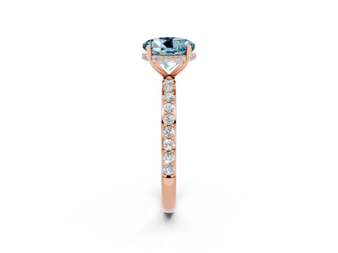 Rose gold Round Cut Aquamarine Solitaire Ring with Pavé Band and Hidden Halo_14