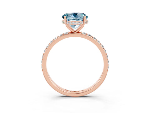 Rose gold Round Cut Aquamarine Solitaire Ring with Pavé Band and Hidden Halo_15