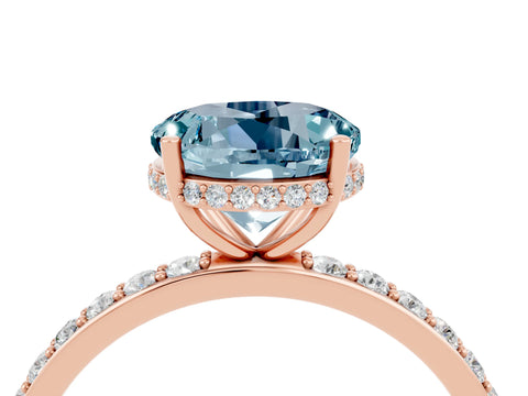 Rose gold Round Cut Aquamarine Solitaire Ring with Pavé Band and Hidden Halo_16