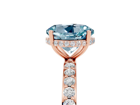 Rose gold Round Cut Aquamarine Solitaire Ring with Pavé Band and Hidden Halo_17
