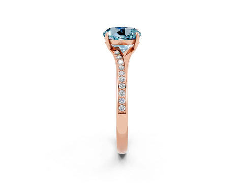 Rose gold Round Cut Aquamarine Solitaire Ring with Pavé Band and Prong Setting_14