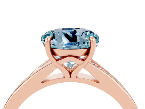 Rose gold Round Cut Aquamarine Solitaire Ring with Pavé Band and Prong Setting_16