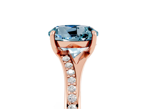 Rose gold Round Cut Aquamarine Solitaire Ring with Pavé Band and Prong Setting_17