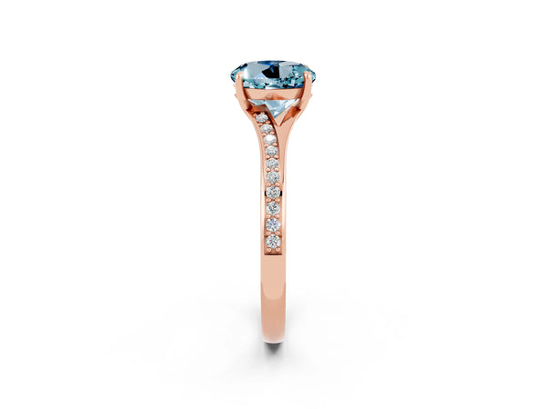 Rose gold Round Cut Aquamarine Solitaire Ring with Pavé Band and Prong Setting