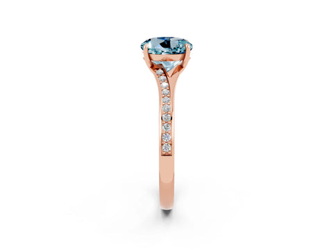Rose gold Round Cut Aquamarine Solitaire Ring with Pavé Band and Prong Setting_2