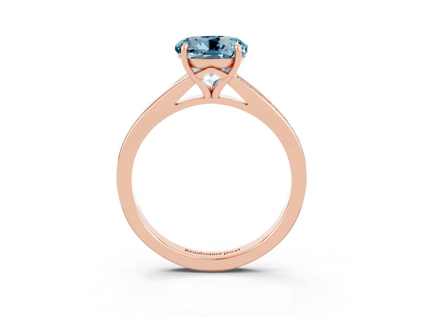 Rose gold Round Cut Aquamarine Solitaire Ring with Pavé Band and Prong Setting