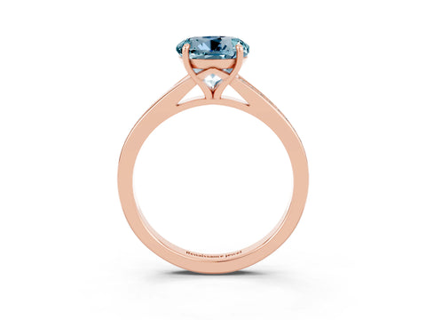 Rose gold Round Cut Aquamarine Solitaire Ring with Pavé Band and Prong Setting_3