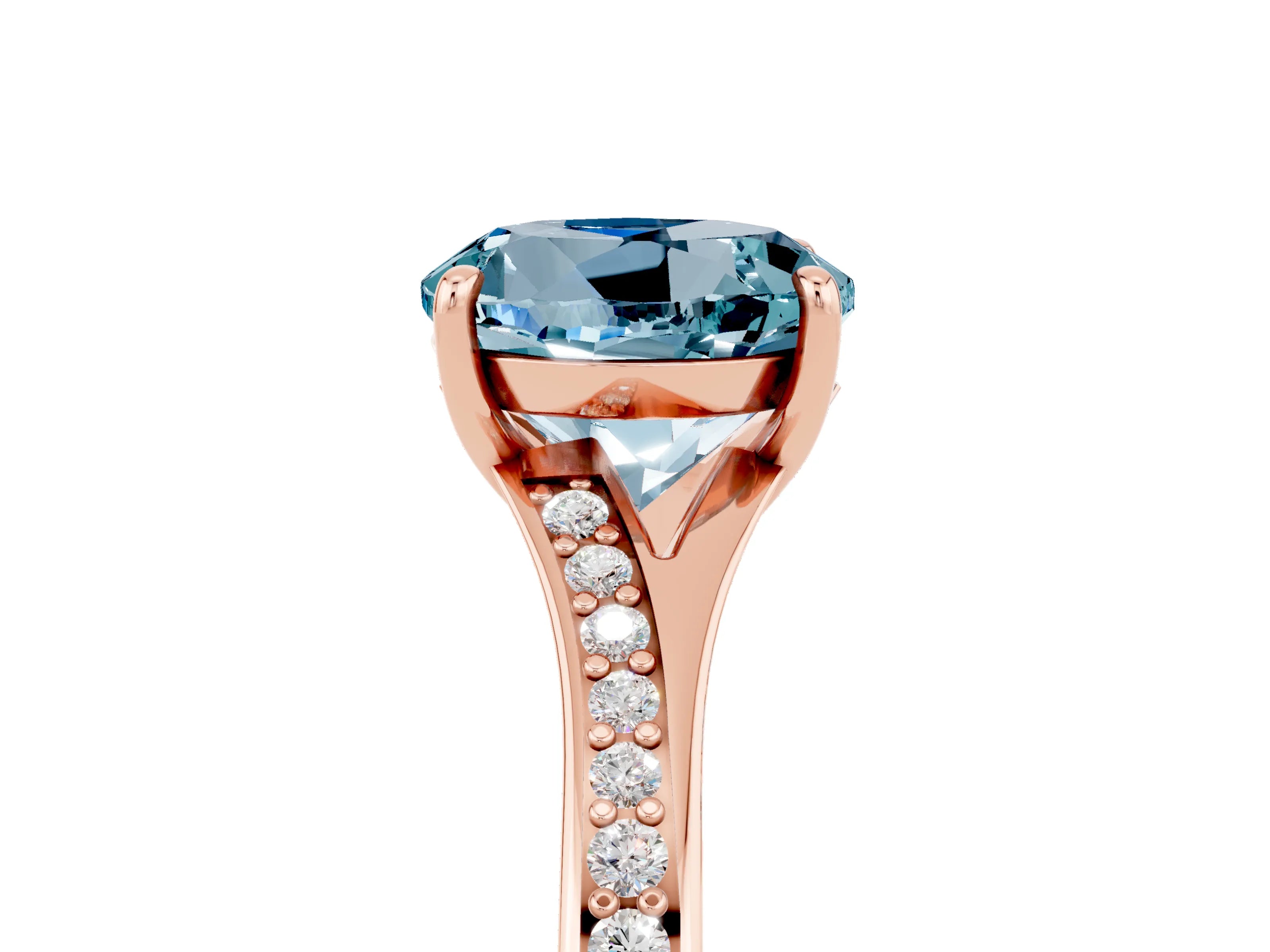 Rose gold Round Cut Aquamarine Solitaire Ring with Pavé Band and Prong Setting_5