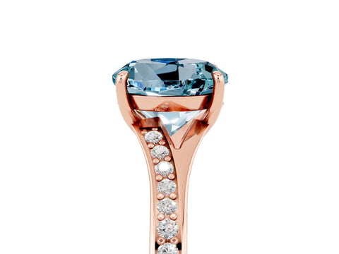 Rose gold Round Cut Aquamarine Solitaire Ring with Pavé Band and Prong Setting_5