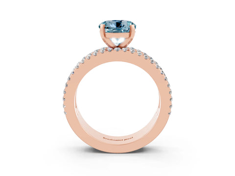 Rose gold Round Cut Aquamarine Solitaire Ring with Pavé and Channel Set Band_3
