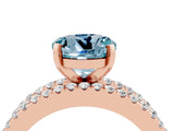 Rose gold Round Cut Aquamarine Solitaire Ring with Pavé and Channel Set Band_4