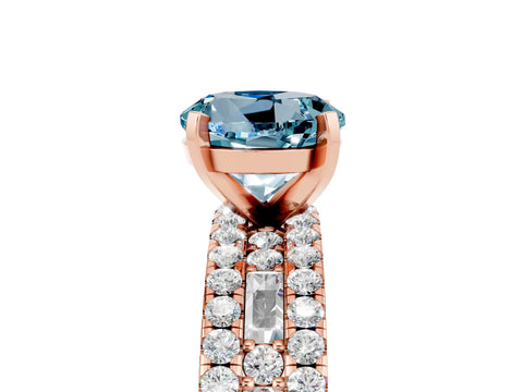 Rose gold Round Cut Aquamarine Solitaire Ring with Pavé and Channel Set Band_5