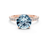 Rose gold Round Cut Aquamarine Solitaire Ring with Pave Band and Four Prong Setting_24