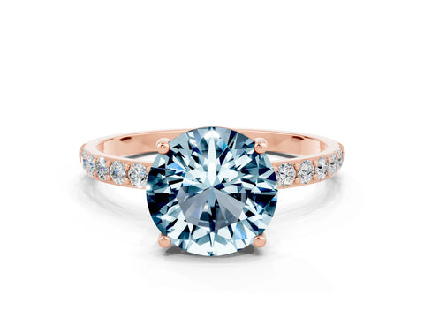 Rose gold Round Cut Aquamarine Solitaire Ring with Pave Band and Four Prong Setting_24