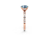 Rose gold Round Cut Aquamarine Solitaire Ring with Pave Band and Four Prong Setting_26