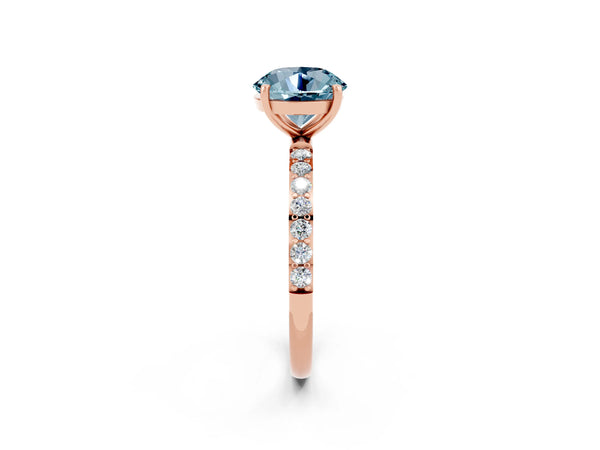 Rose gold Round Cut Aquamarine Solitaire Ring with Round  Pavé Band and Prong Setting