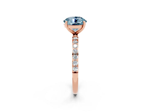 Rose gold Round Cut Aquamarine Solitaire Ring with Pave Band and Four Prong Setting_26