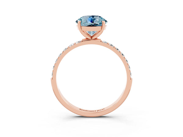 Rose gold Round Cut Aquamarine Solitaire Ring with Round  Pavé Band and Prong Setting