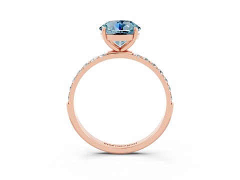 Rose gold Round Cut Aquamarine Solitaire Ring with Pave Band and Four Prong Setting_27