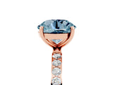 Rose gold Round Cut Aquamarine Solitaire Ring with Pave Band and Four Prong Setting_29