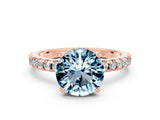 Rose gold Round Cut Aquamarine Solitaire Ring with Round  Pavé Band and Four-Prong Setting_36