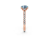 Rose gold Round Cut Aquamarine Solitaire Ring with Round  Pavé Band and Four-Prong Setting_38
