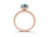 Rose gold Round Cut Aquamarine Solitaire Ring with Round  Pavé Band and Four-Prong Setting_39