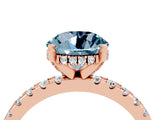 Rose gold Round Cut Aquamarine Solitaire Ring with Round  Pavé Band and Four-Prong Setting_40