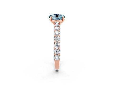 Rose gold Round Cut Aquamarine Solitaire Ring with Shared Prong Pavé Band and Four-Prong Setting_2