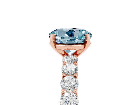 Rose gold Round Cut Aquamarine Solitaire Ring with Shared Prong Pavé Band and Four-Prong Setting_5