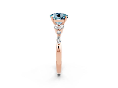 Rose gold Round Cut Aquamarine Solitaire Ring with Side Stones and Four-Prong Setting_14