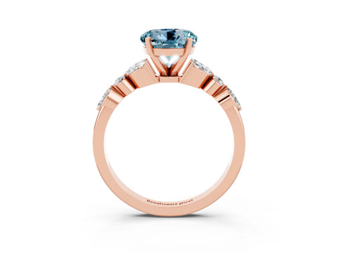 Rose gold Round Cut Aquamarine Solitaire Ring with Side Stones and Four-Prong Setting_15