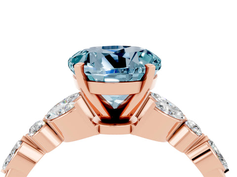Rose gold Round Cut Aquamarine Solitaire Ring with Side Stones and Four-Prong Setting_16