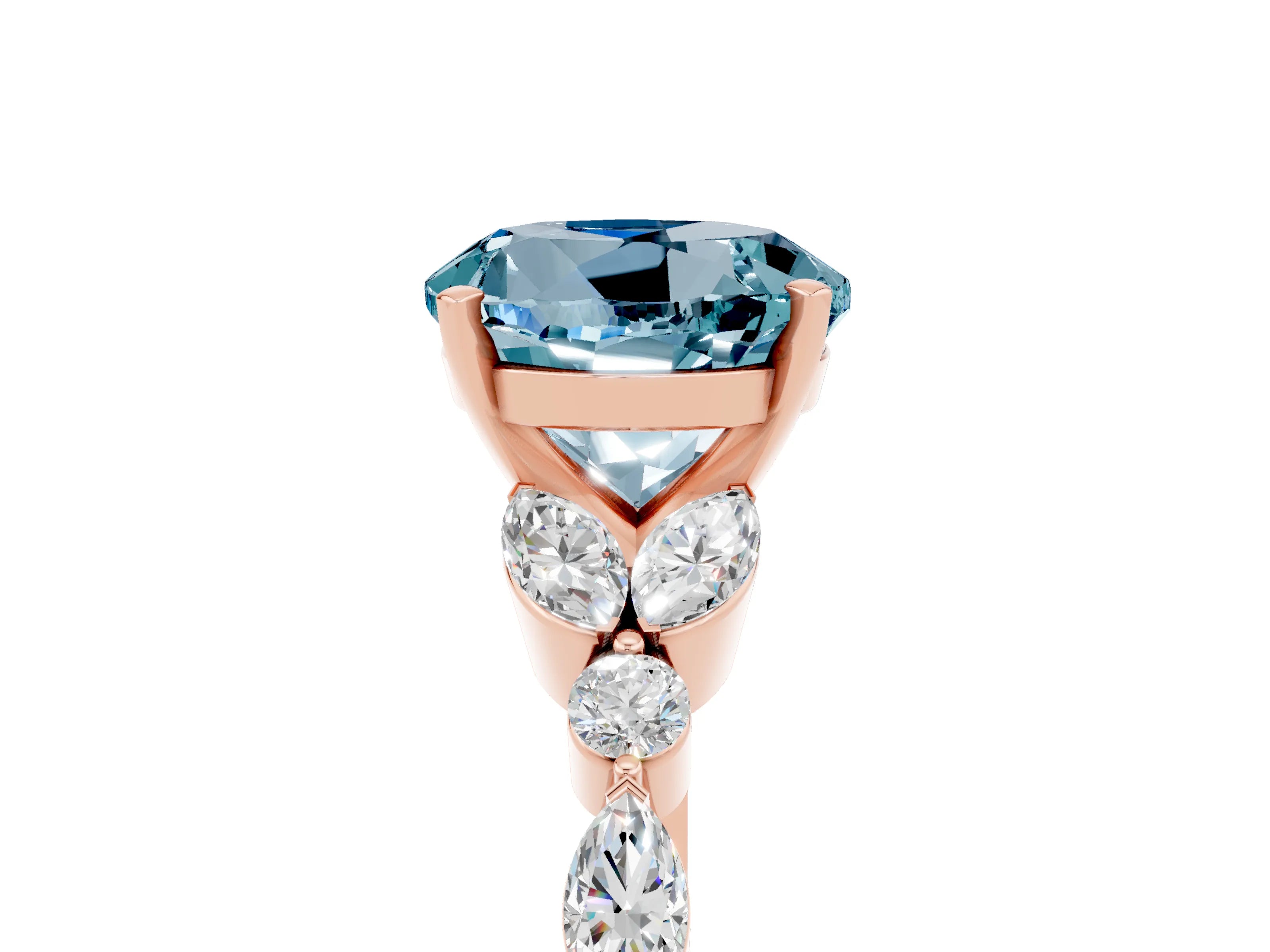 Rose gold Round Cut Aquamarine Solitaire Ring with Side Stones and Four-Prong Setting_17