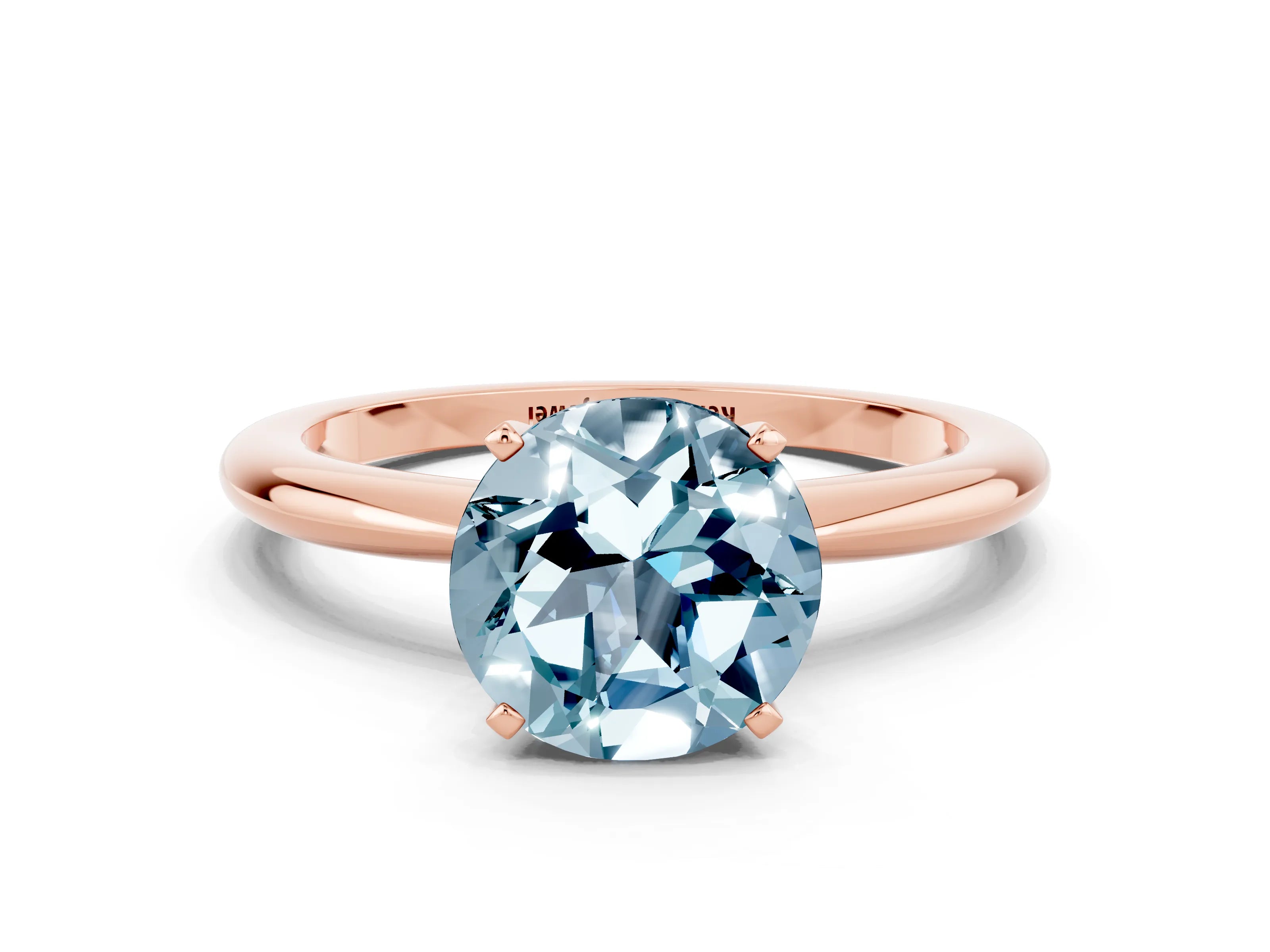 Rose gold Round Cut Aquamarine Solitaire Ring with Six-Prong Setting and Classic Band