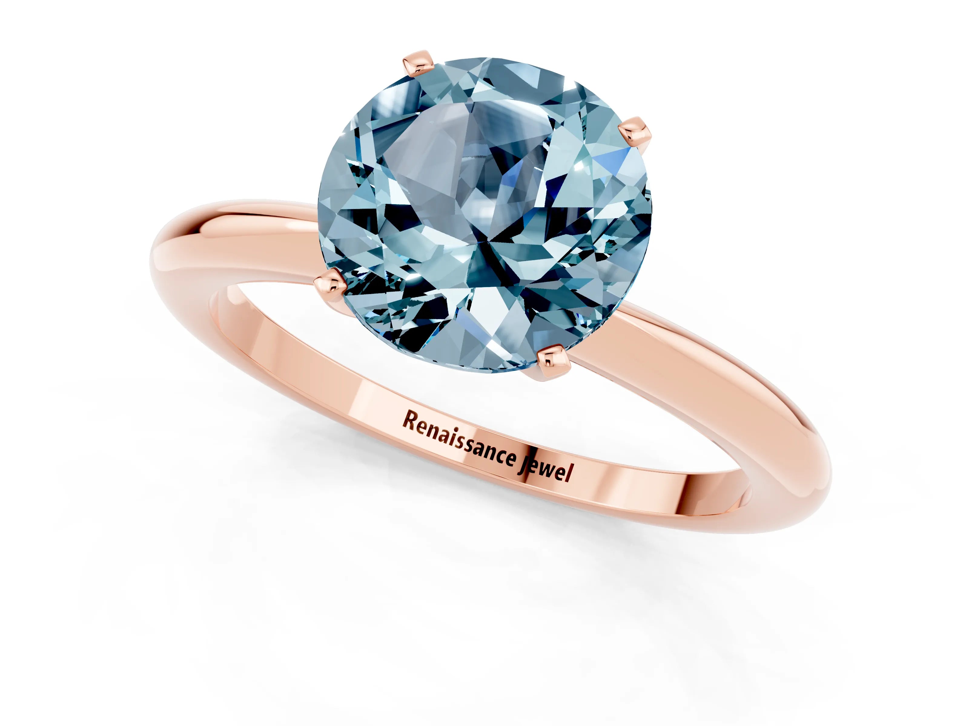 Rose gold Round Cut Aquamarine Solitaire Ring with Six-Prong Setting and Classic Band_1
