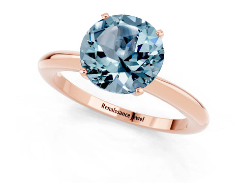 Rose gold Round Cut Aquamarine Solitaire Ring with Six-Prong Setting and Classic Band_1