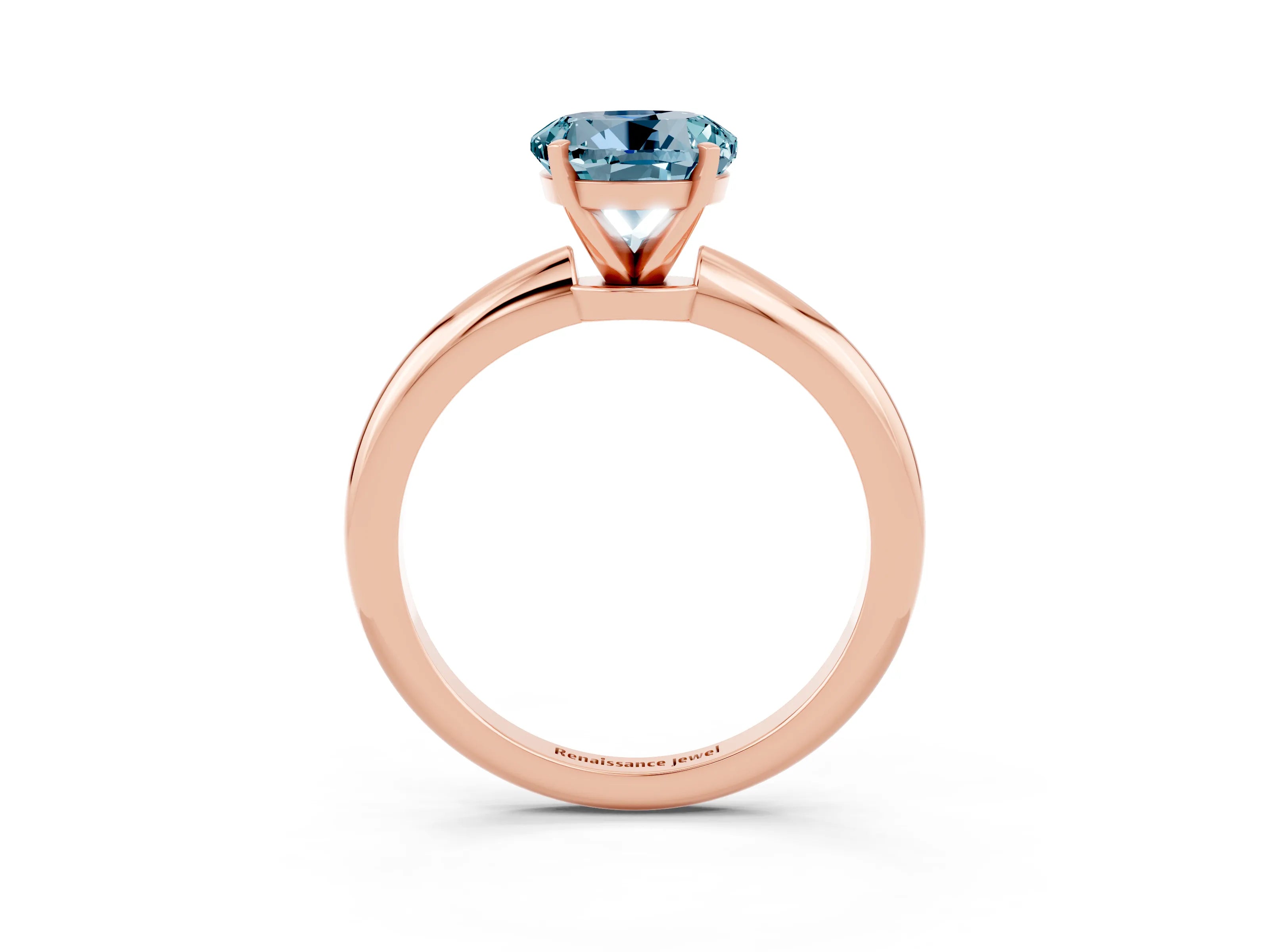 Rose gold Round Cut Aquamarine Solitaire Ring with Six-Prong Setting and Classic Band_3