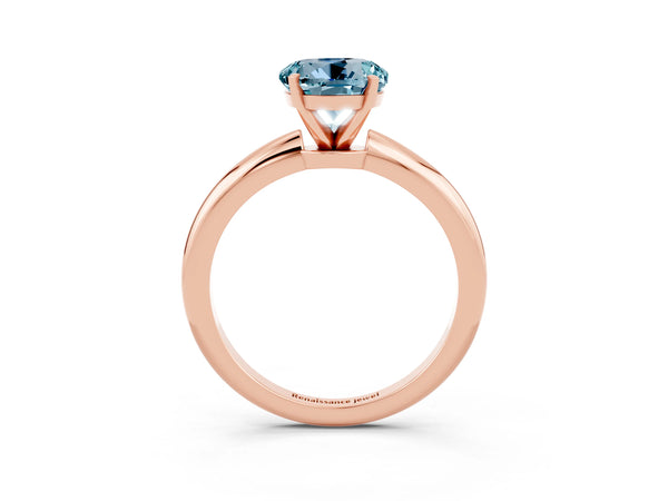 Rose gold Round Cut Aquamarine Solitaire Ring with Six-Prong Setting and Classic Band