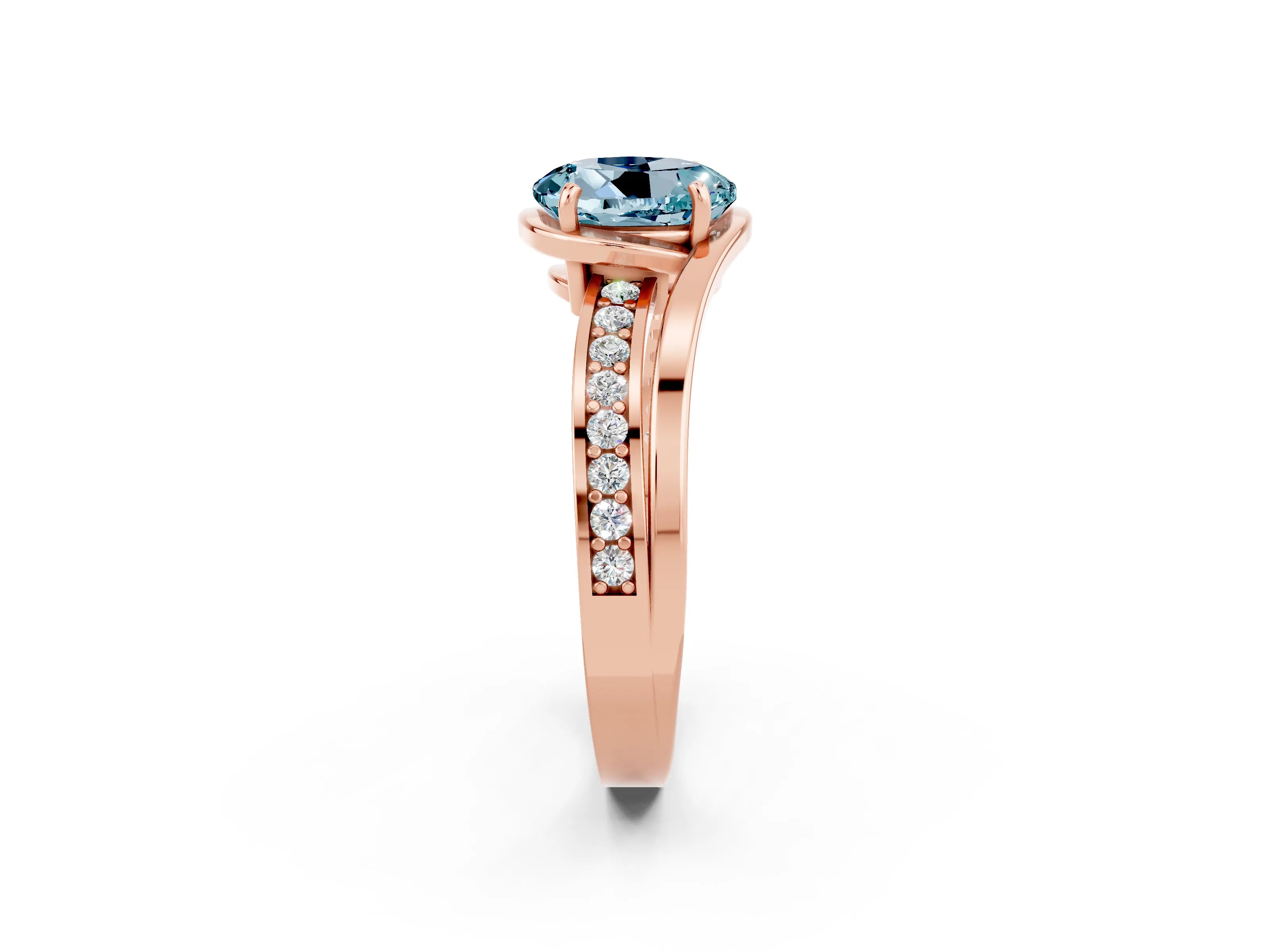 Rose gold Round Cut Aquamarine Solitaire Ring with Split Shank and Prong Setting_2