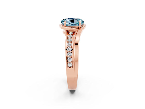Rose gold Round Cut Aquamarine Solitaire Ring with Split Shank and Prong Setting