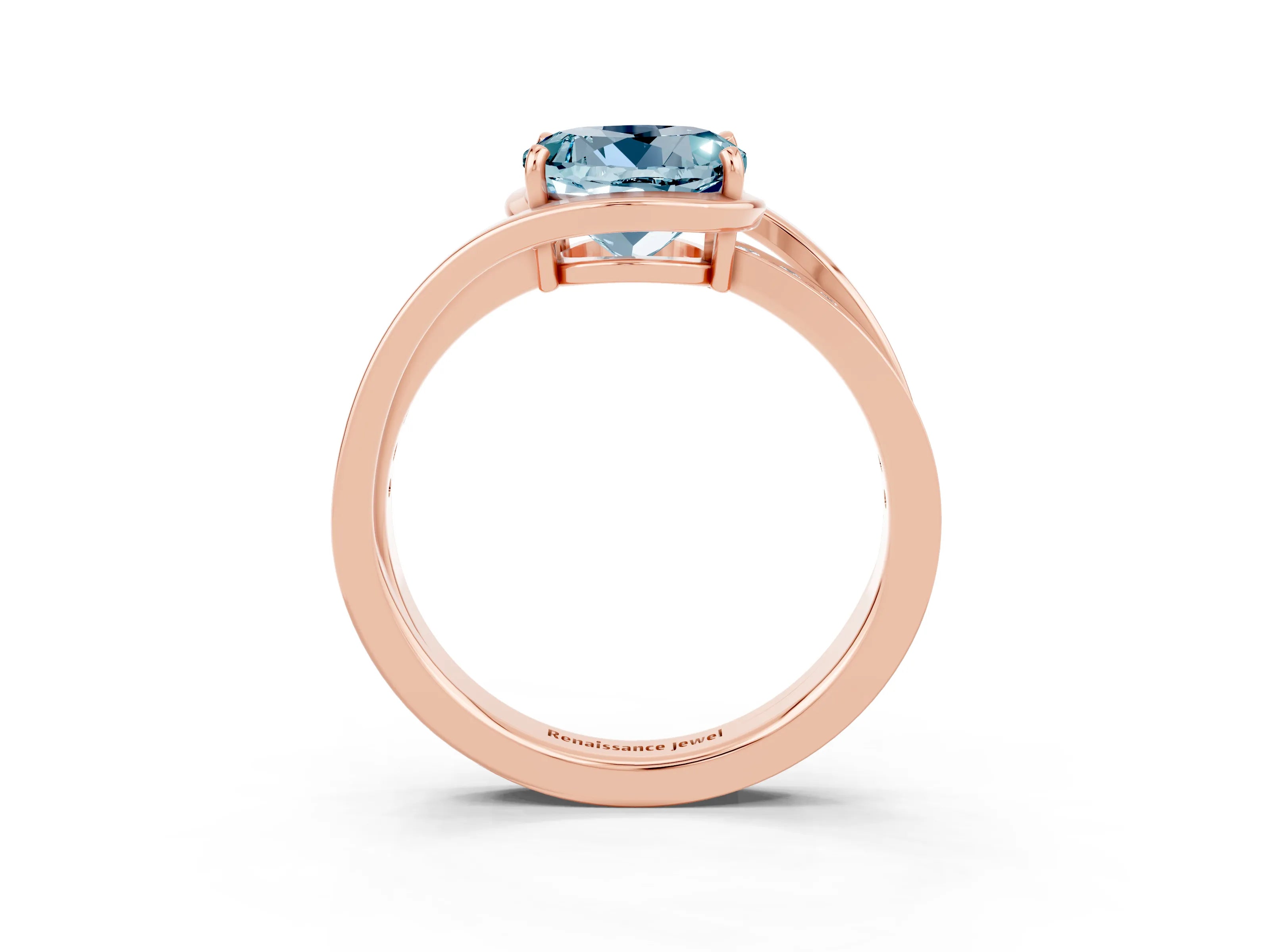 Rose gold Round Cut Aquamarine Solitaire Ring with Split Shank and Prong Setting_3
