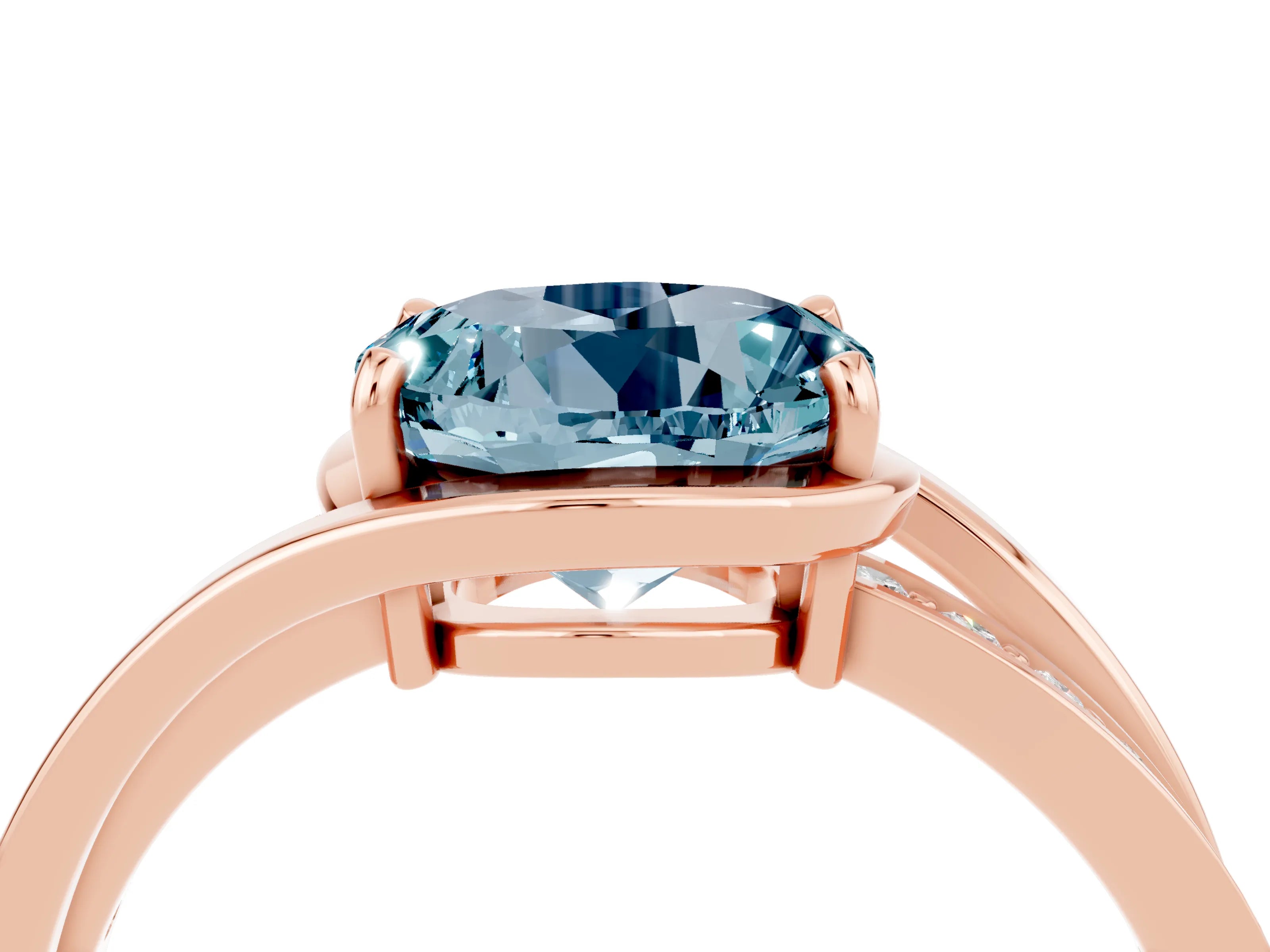 Rose gold Round Cut Aquamarine Solitaire Ring with Split Shank and Prong Setting_4
